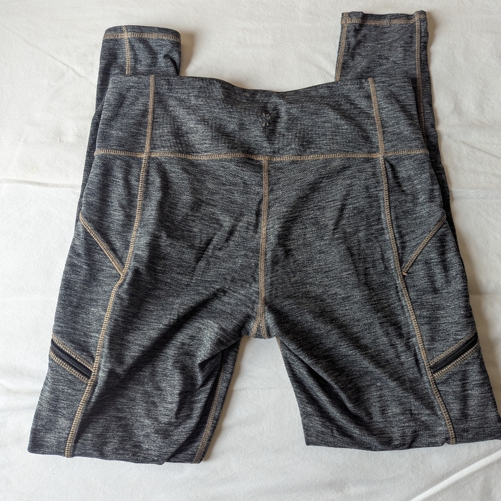 Athleta Heathered Gray Leggings with Brown Stitch Detailing Size Medium